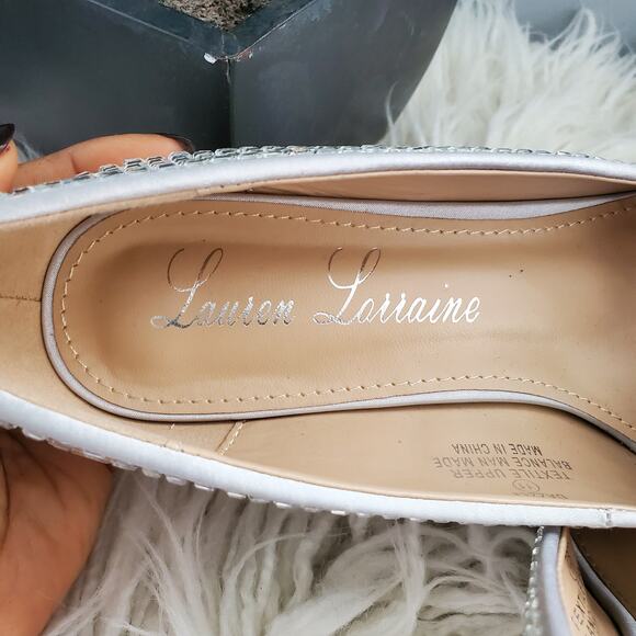 Lauren Lorraine Silver Rhinestone Embellished Pointed Toe Pumps 11 - Picture 8 of 9